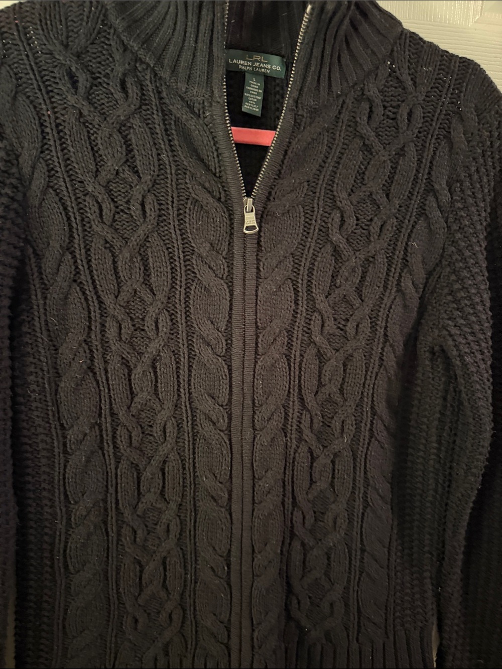Lauren Jeans Co.Ralph Lauren Black Cable-Knit Zip Sweater